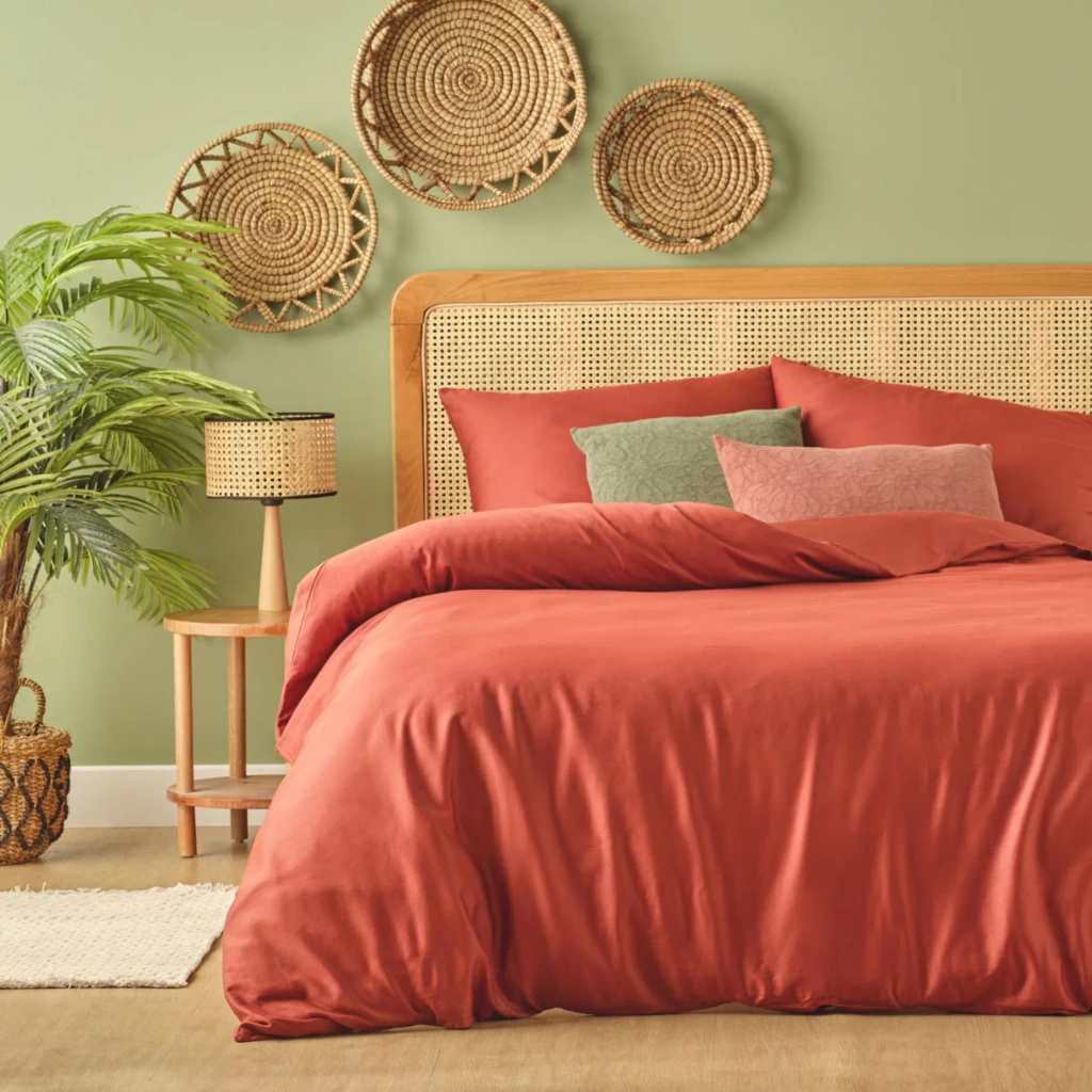 %100 Pamuk Saten King Size Nevresim Seti Kiremit