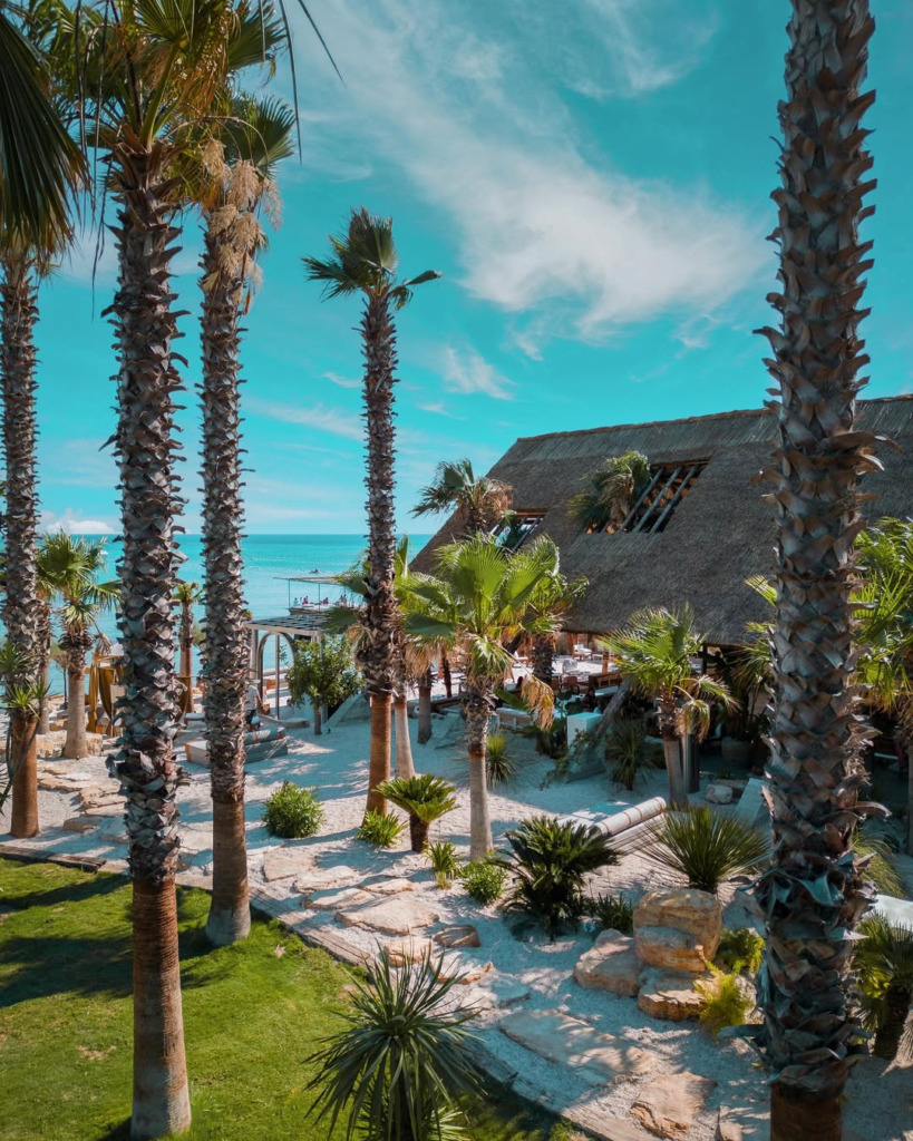 Çeşme'nin Dalyan koyunda yer alan The Beach of Momo Dalyan'ın yemyeşil çimler, uzun palmiyeler, taş patikalar ve beyaz çakıl taşlarıyla bezeli sahili, denize sıfır hasır çatılı otantik yapısıyla masmavi Ege denizi ve berrak gökyüzünün eşsiz huzurunu sunuyor.
