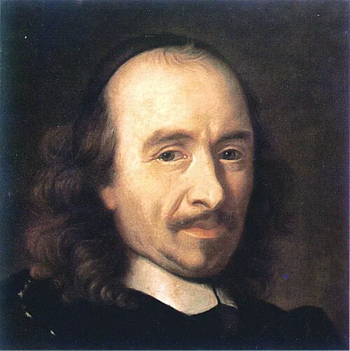 Pierre Corneille'in bu tarihi portre resminde, seyrek saçlı alnı, gür bıyığı, omuzlarına dökülen uzun koyu kıvırcık saçları ve beyaz yakalı siyah giysisiyle Klasisizm akımının önde gelen temsilcilerinden biri olarak tasvir edilen yaşlı bir adam görülmektedir.